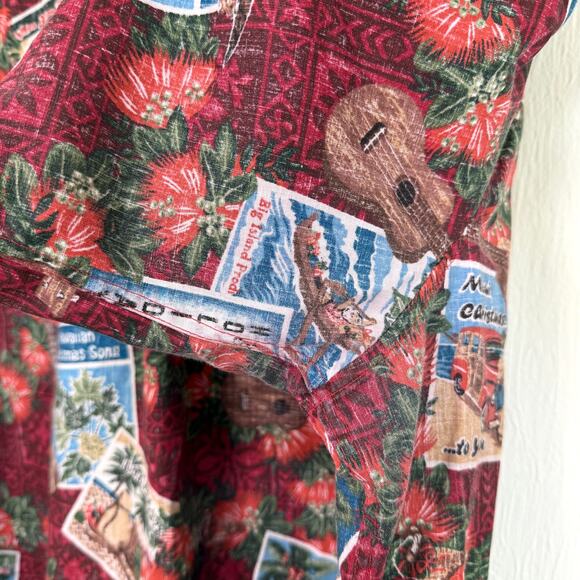 Reyn Spooner Mens Mele Kalikimaka Hawaiian Shirt 2XL Red Santa Music Hula Girl - Picture 11 of 13